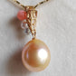 'Sunset' 18k gold diamond pendant genuine golden south sea pearl and Coral
