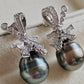 Art Deco earrings silver Genuine tahitian pearls 10.3mm