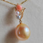 'Sunset' 18k gold diamond pendant genuine golden south sea pearl and Coral