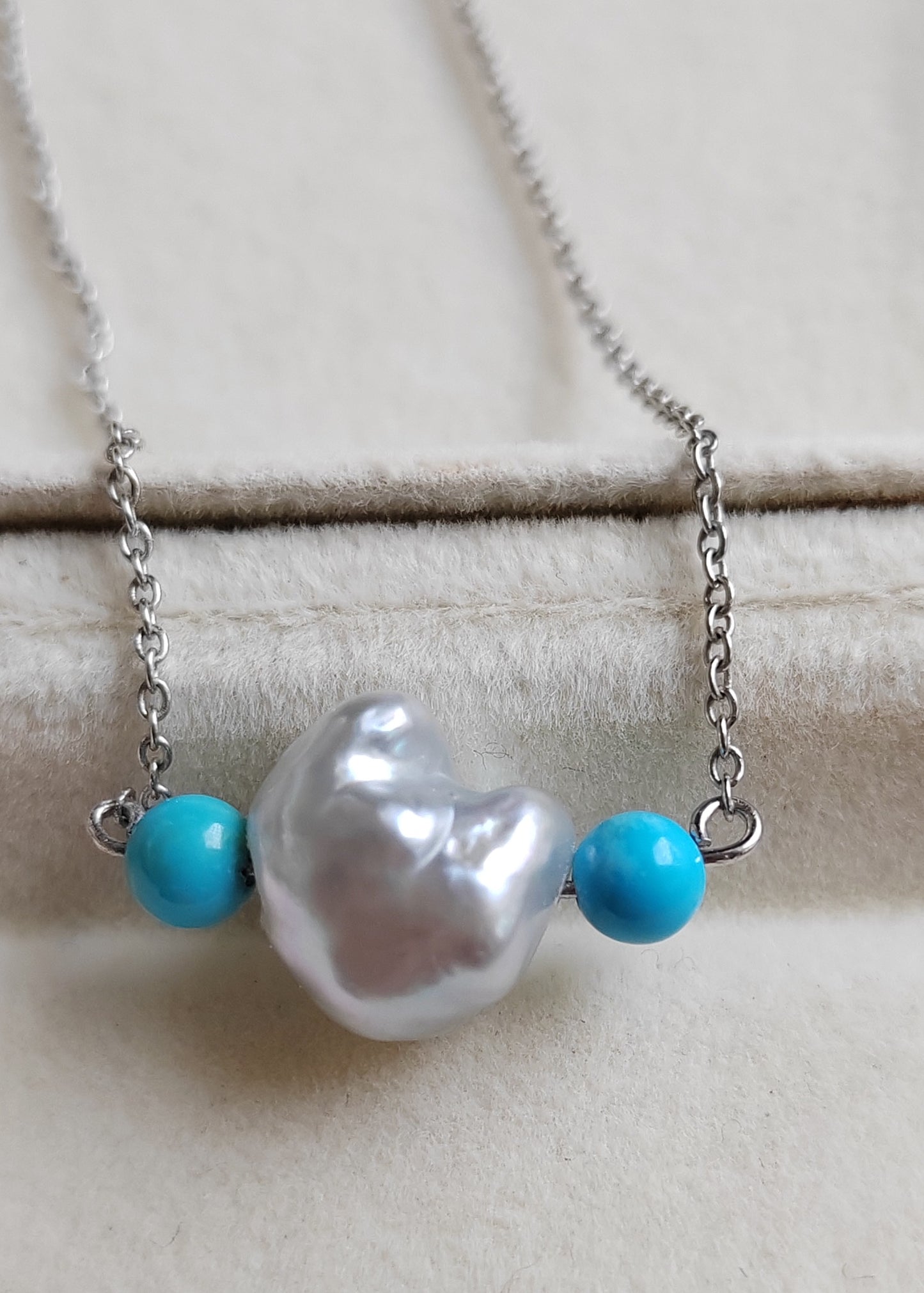'Wild' Natural Turquoise genuine Australian south sea Keshi pearl necklace