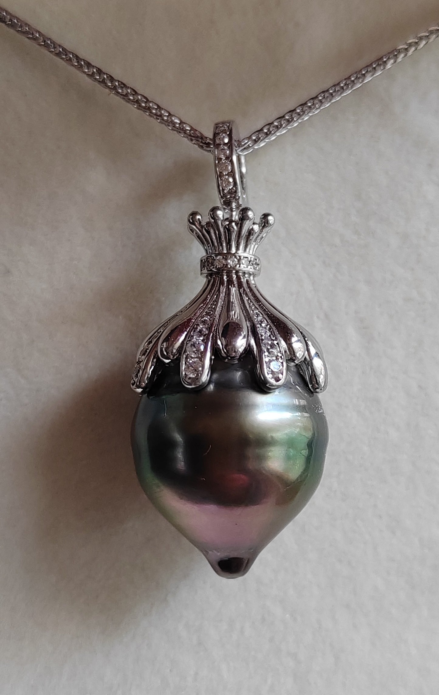 16.3x20mm Genuine tahitian sea pearl enhancer necklace silver