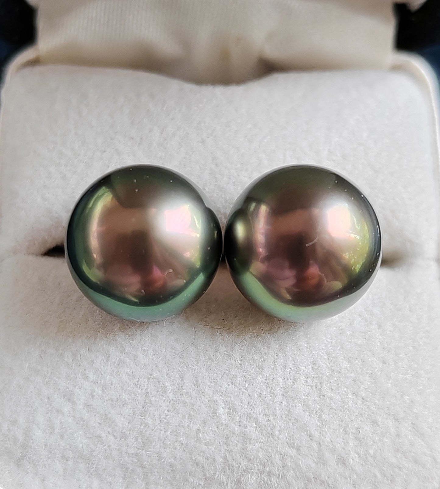 'Vivid Peacock' 14k gold every day earrings studs genuine tahitian south sea pearls 10.2mm