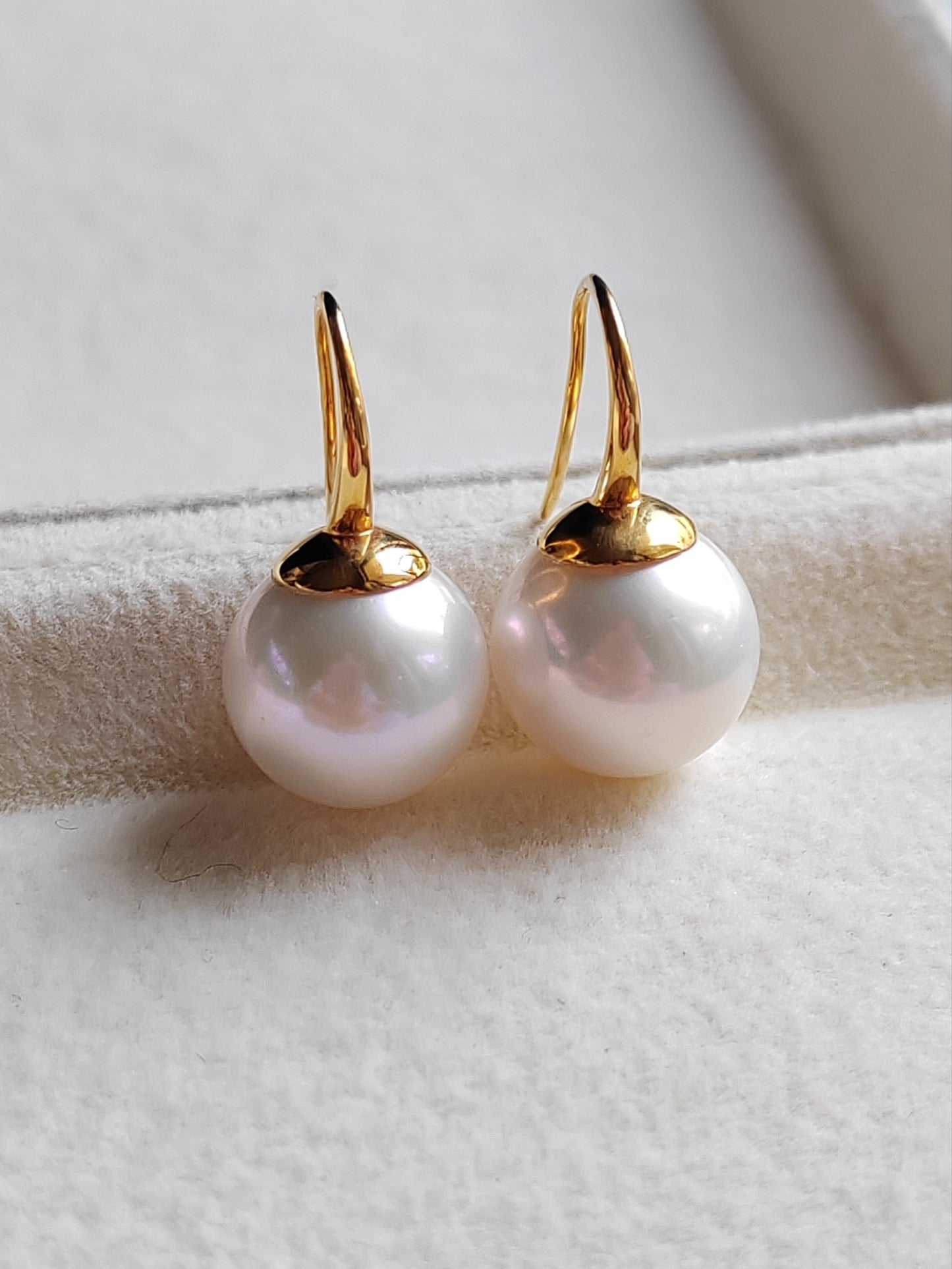 11.3mm genuine freshwater pearls 9k gold French hook earrings AAAA