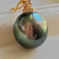 12.95x13.5mm Genuine Tahitian Mangareva pearl 18k gold diamond enhancer/ pendant
