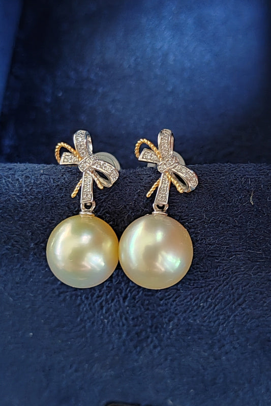 18k gold earrings genuine golden south sea pearls 10mm round