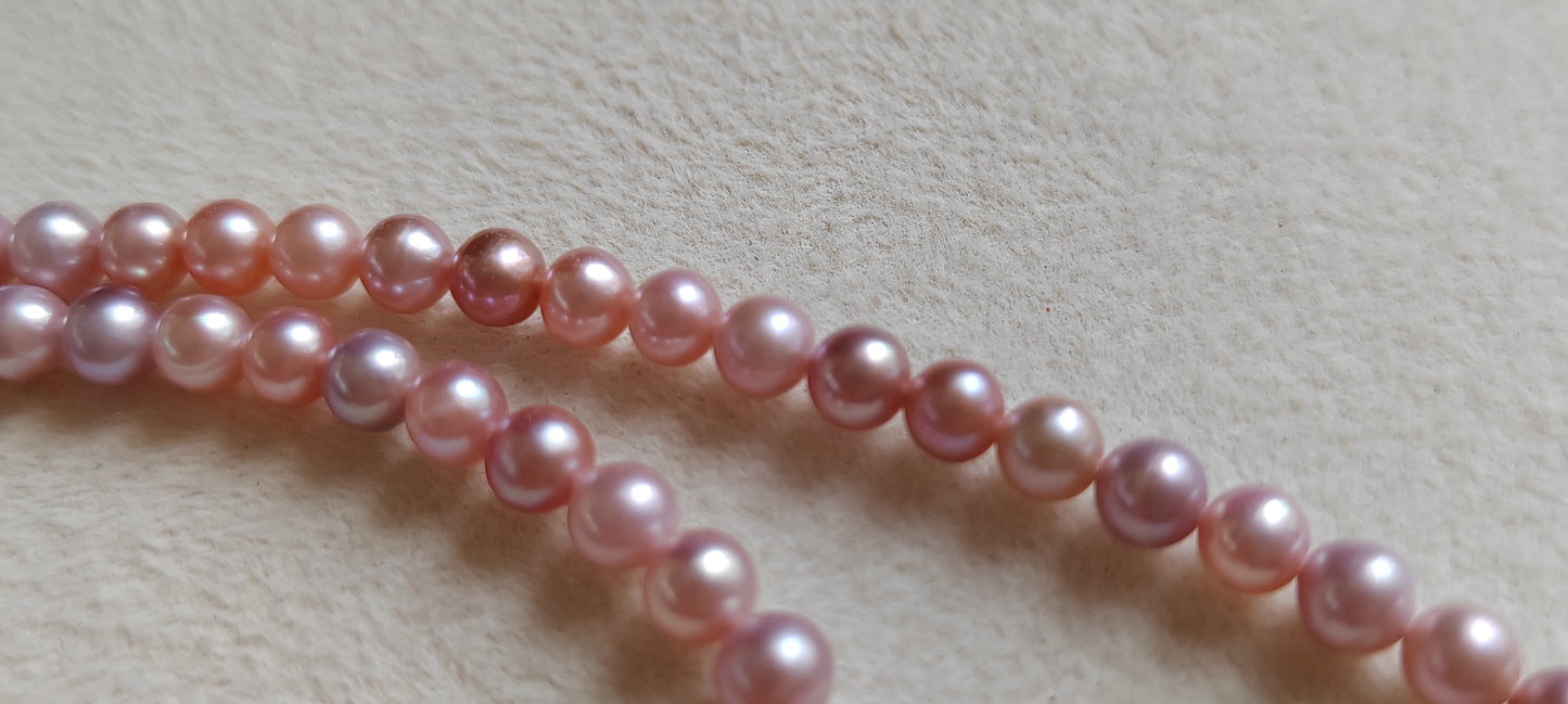 4-4.5mm Genuine freshwater pearls 'Pink lolli beans' necklace silver