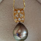 11.2x13.6mm Genuine Mangareva Tahitian sea pearl 'Light Neon' pendant