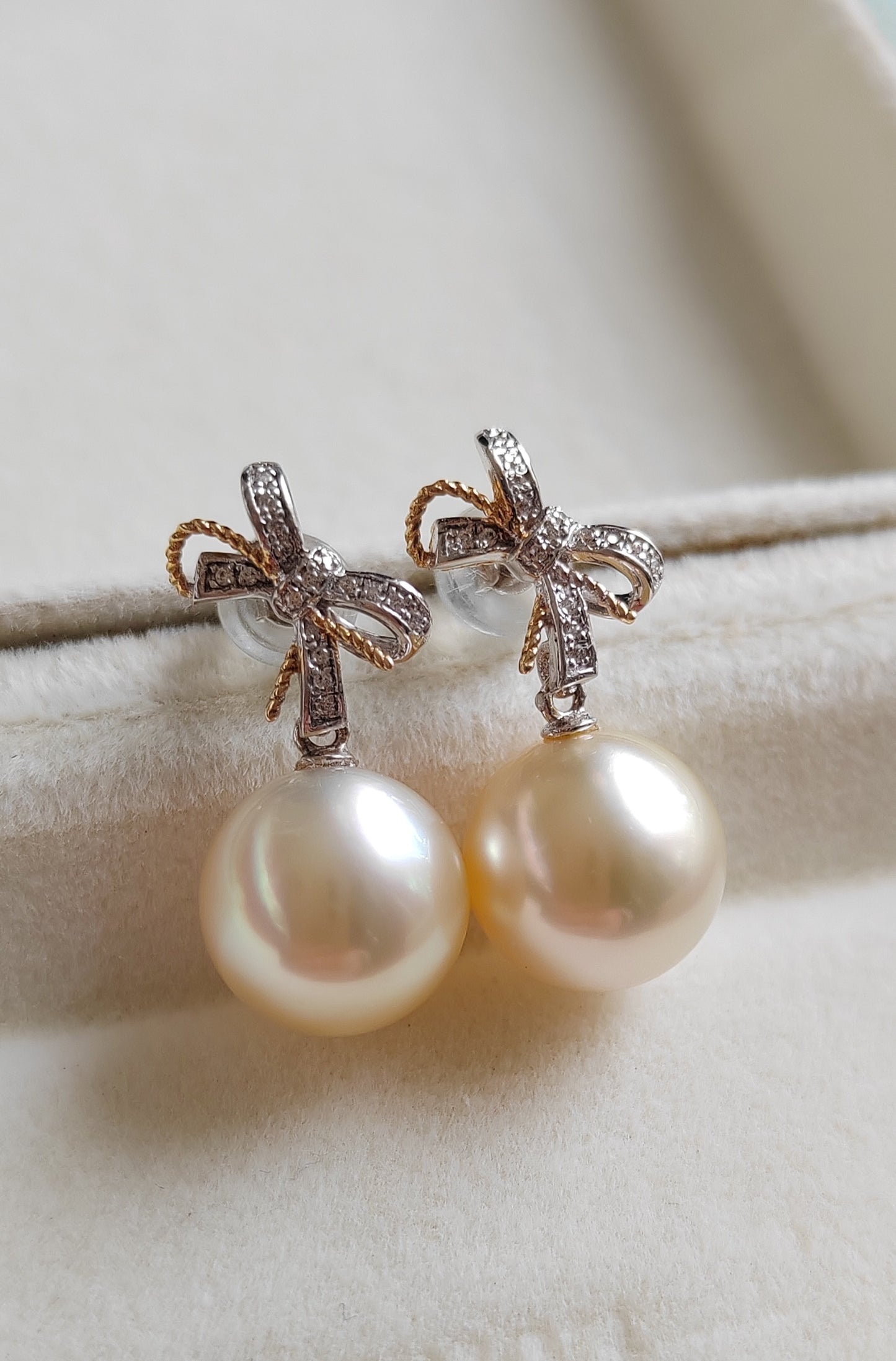 18k gold earrings genuine golden south sea pearls 10mm round