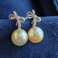 18k gold earrings genuine golden south sea pearls 10mm round
