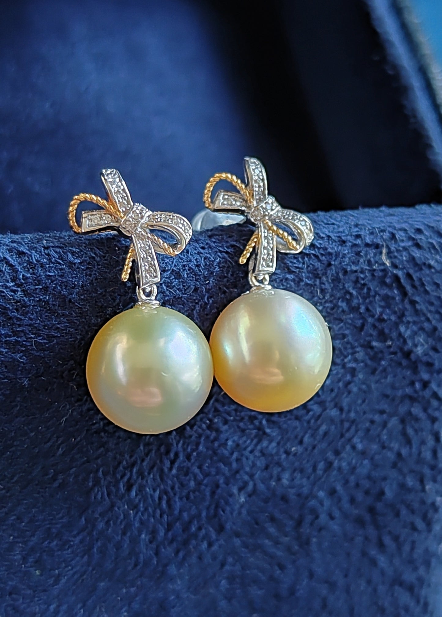 18k gold earrings genuine golden south sea pearls 10mm round