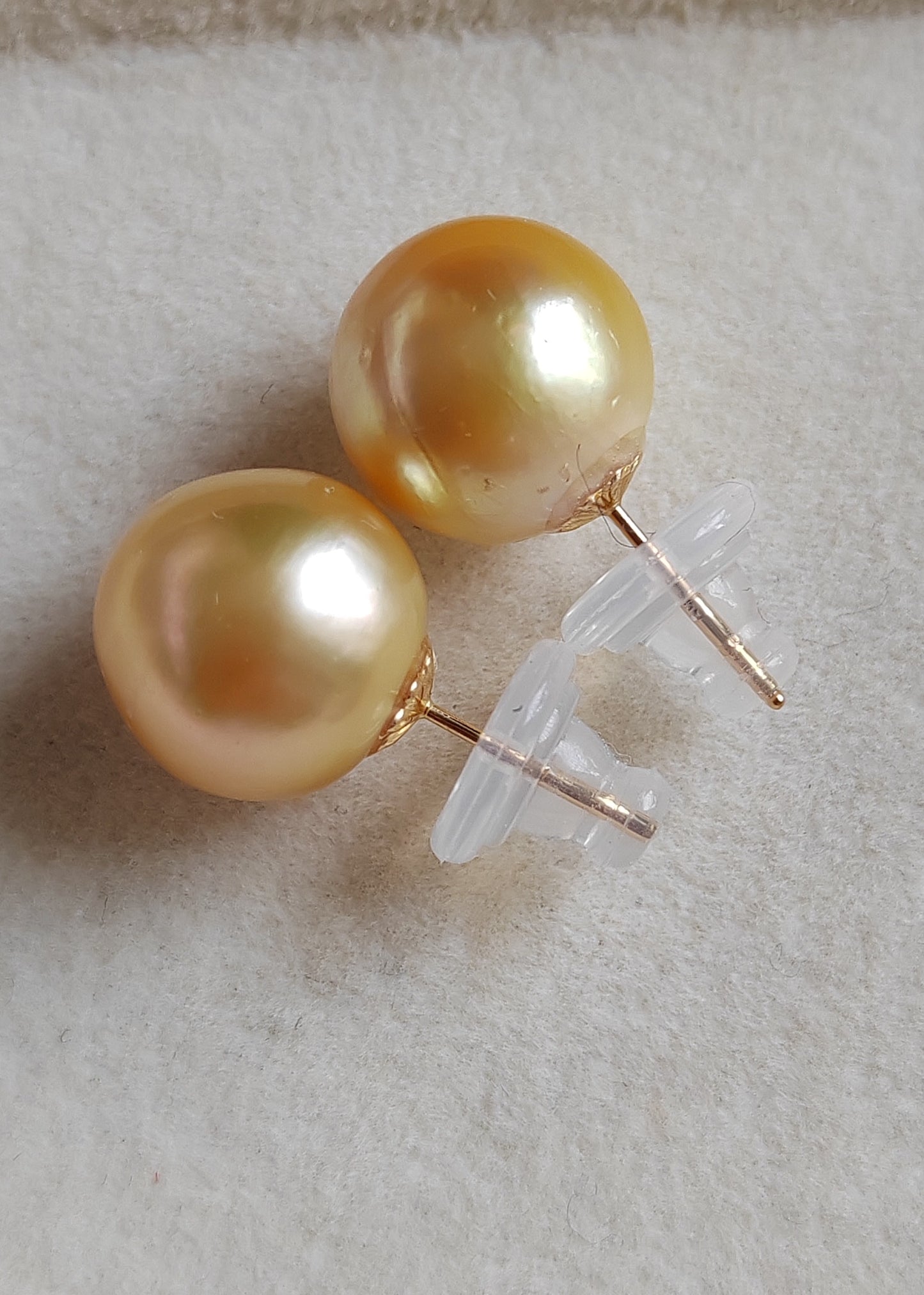 18k gold essential earrings studs genuine golden south sea pearls 12.8mm