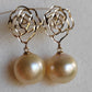 'Camellia' earrings 10k gold genuine golden south sea pearl 10.4mm Round