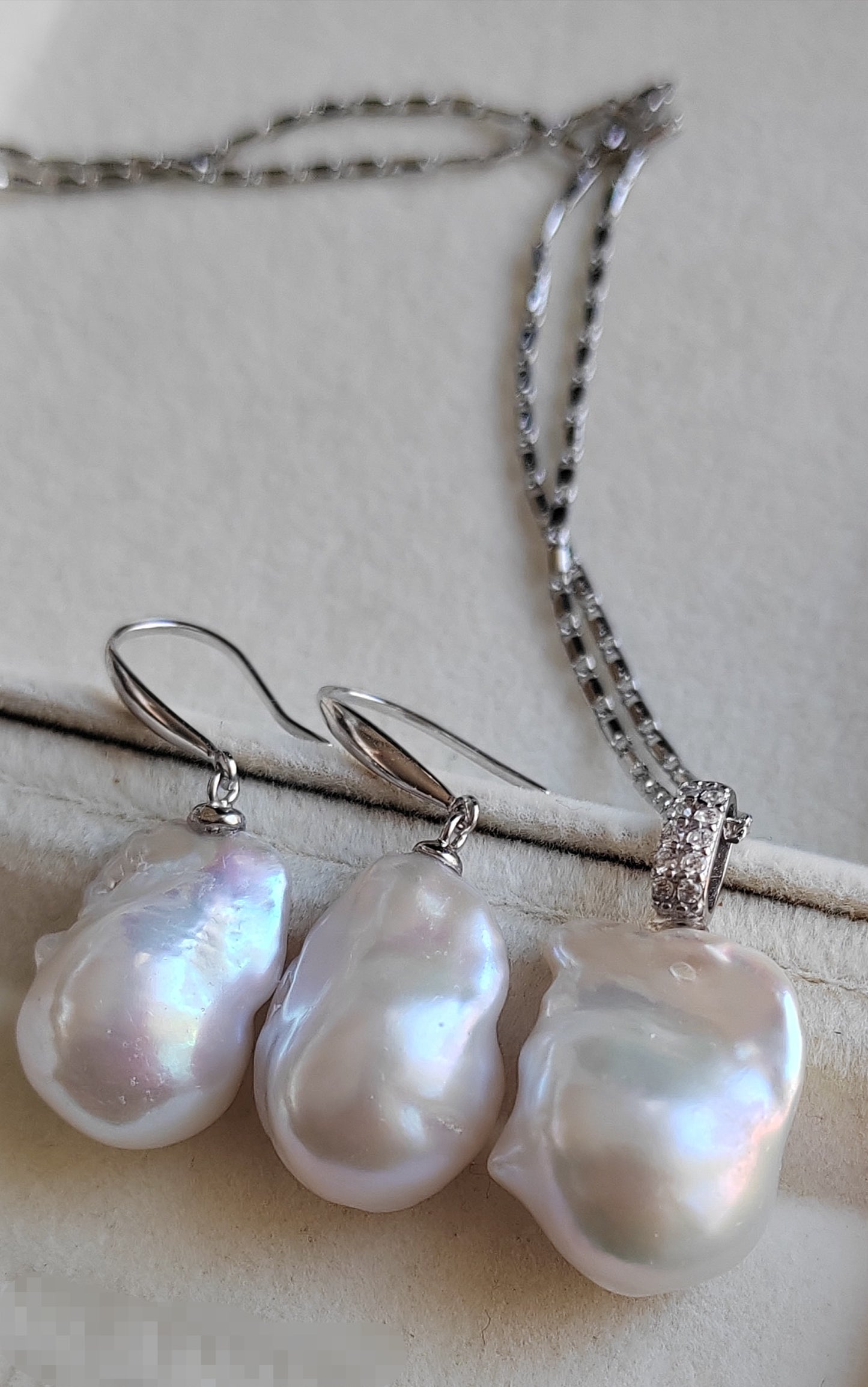 Classic baroque jewelry set Genuine freshwater pearls 13-14x18mm