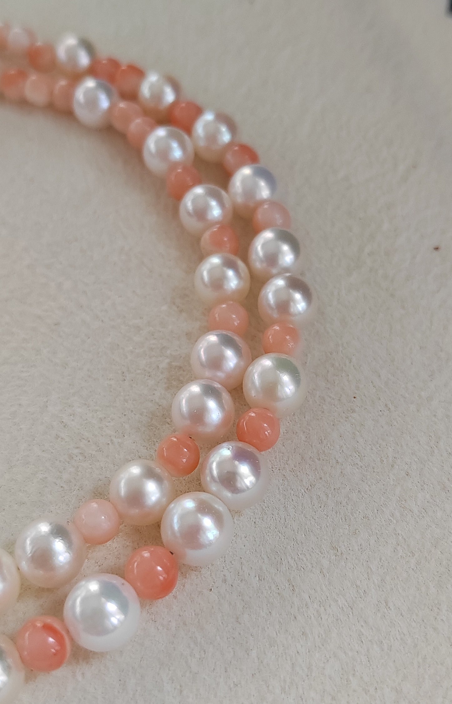 Genuine Japanese akoya pearls and coral necklace 3.3-7.7mm