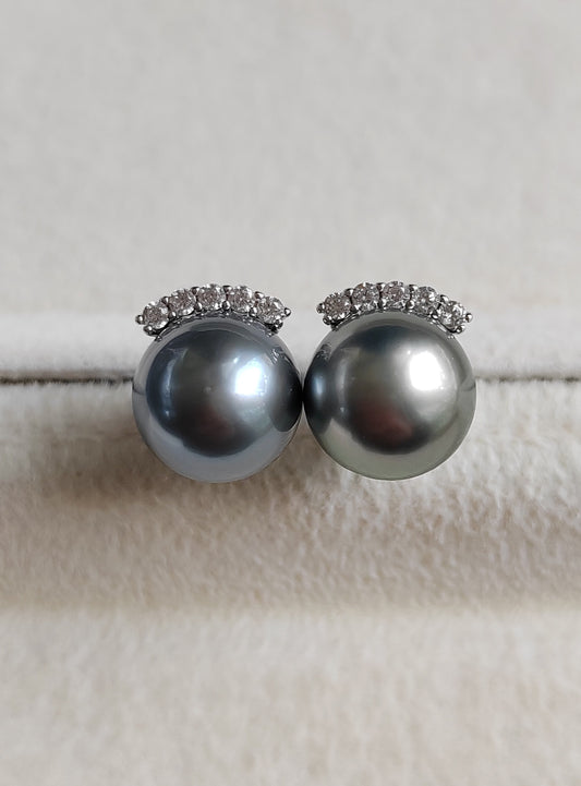 9.3mm Genuine tahitian south sea pearls silver earrings