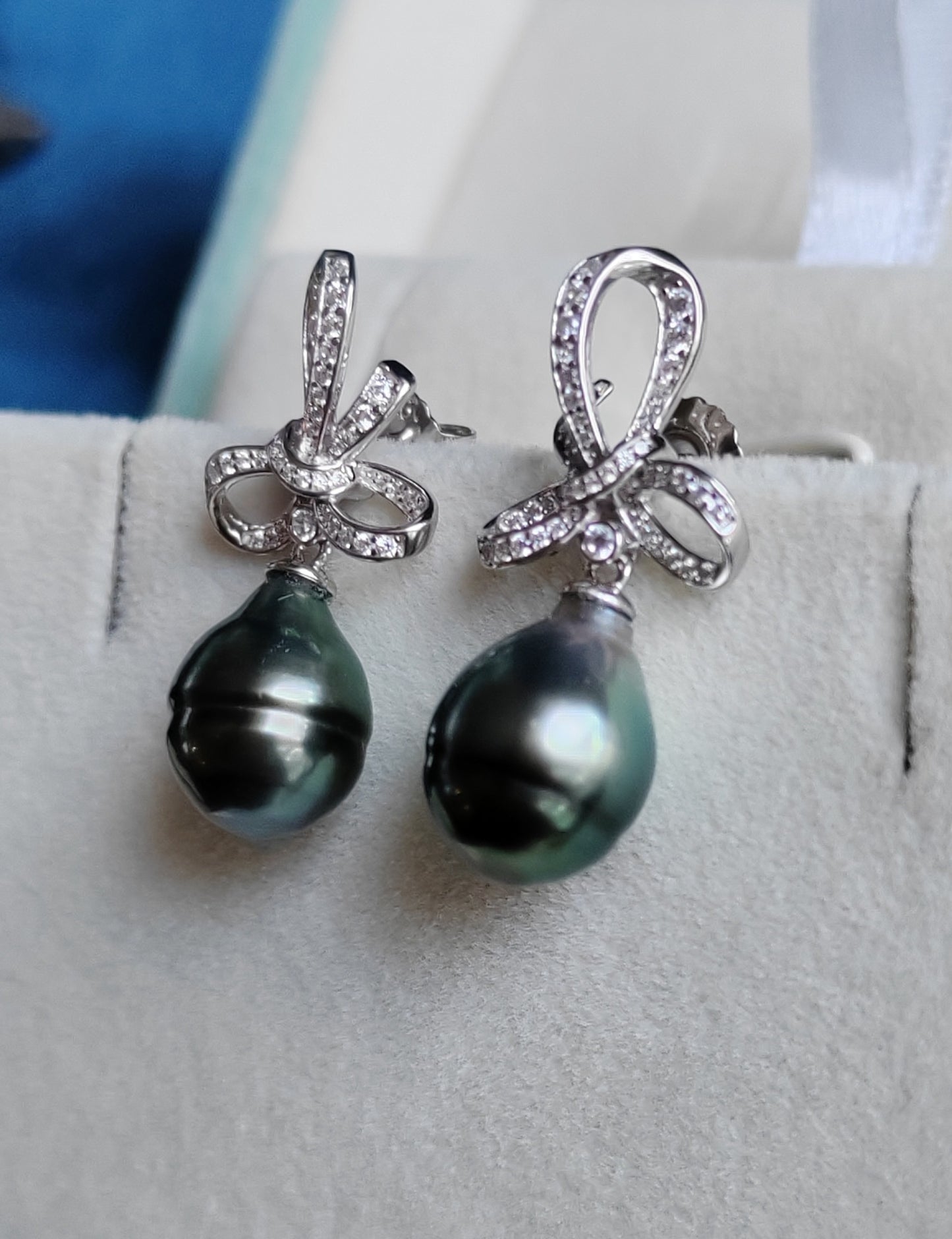 9.3mm Genuine tahitian south sea pearl Lace earrings silver