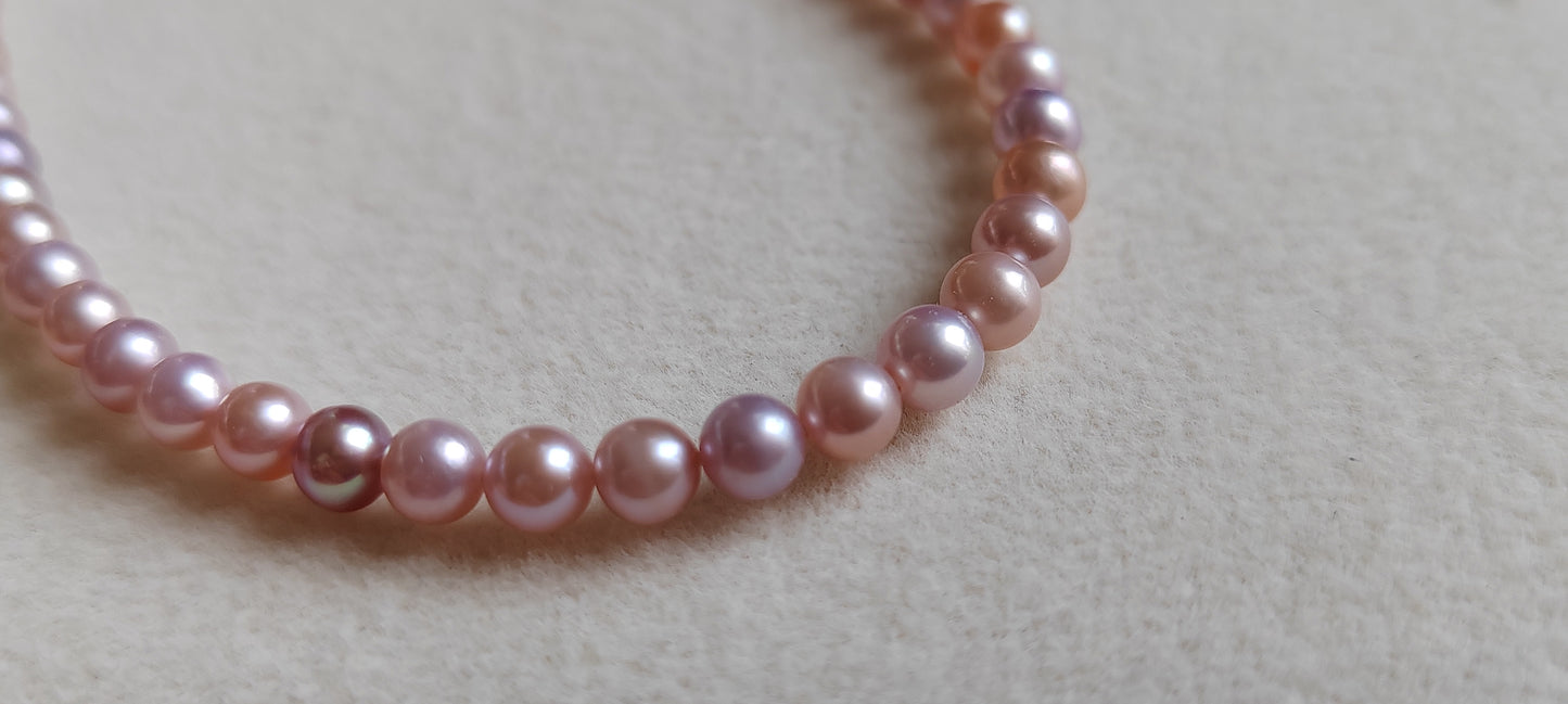 4-4.5mm Genuine freshwater pearls 'Pink lolli beans' necklace silver