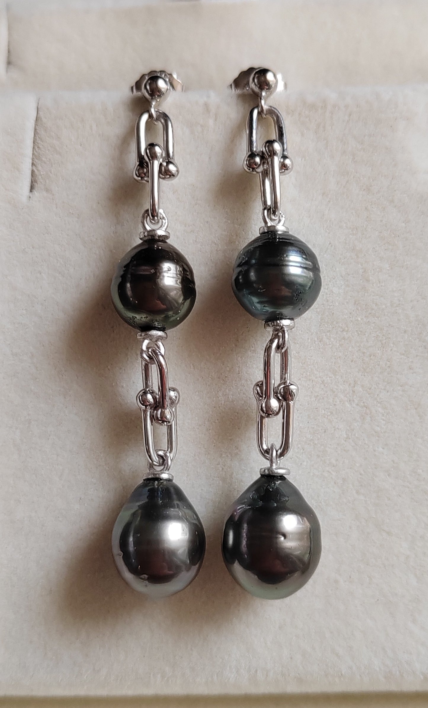 8.6-9.4mm Genuine tahitian south sea pearls double-beauty earrings silver