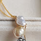 'A feather' 18k gold pendant genuine south sea & Tahitian Keshi pearls 'Wild'
