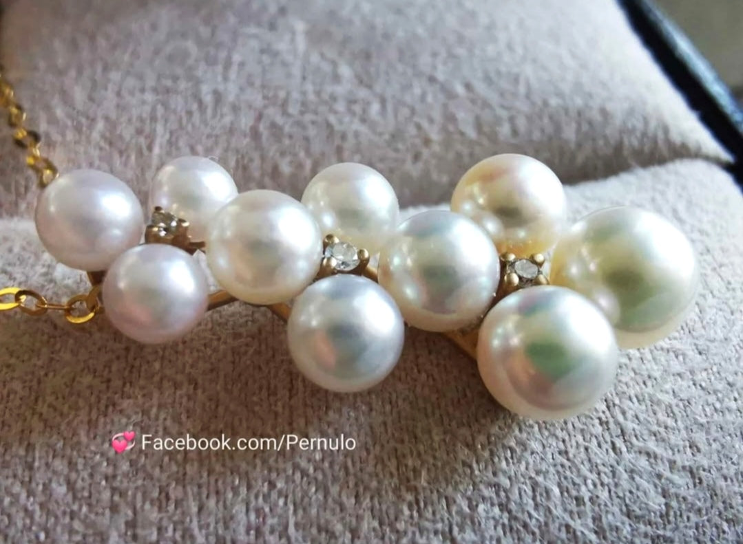 'Little clover' pendant 18k gold diamond genuine Japanese akoya  pearl 3.5-5.8mm