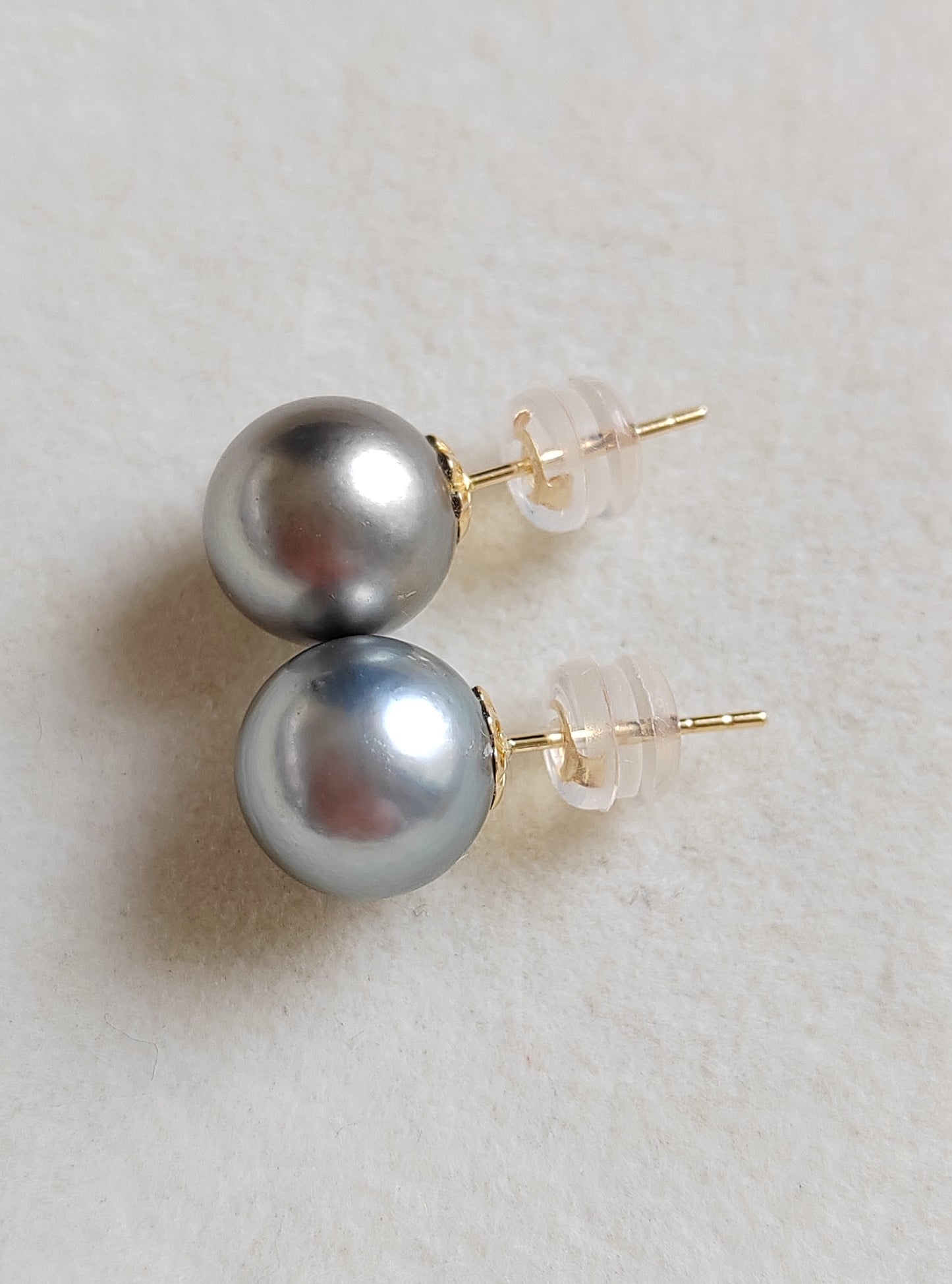 18k gold essential earring studs genuine tahitian south sea pearls 9mm Round
