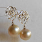 'Camellia' earrings 10k gold genuine golden south sea pearl 10.4mm Round