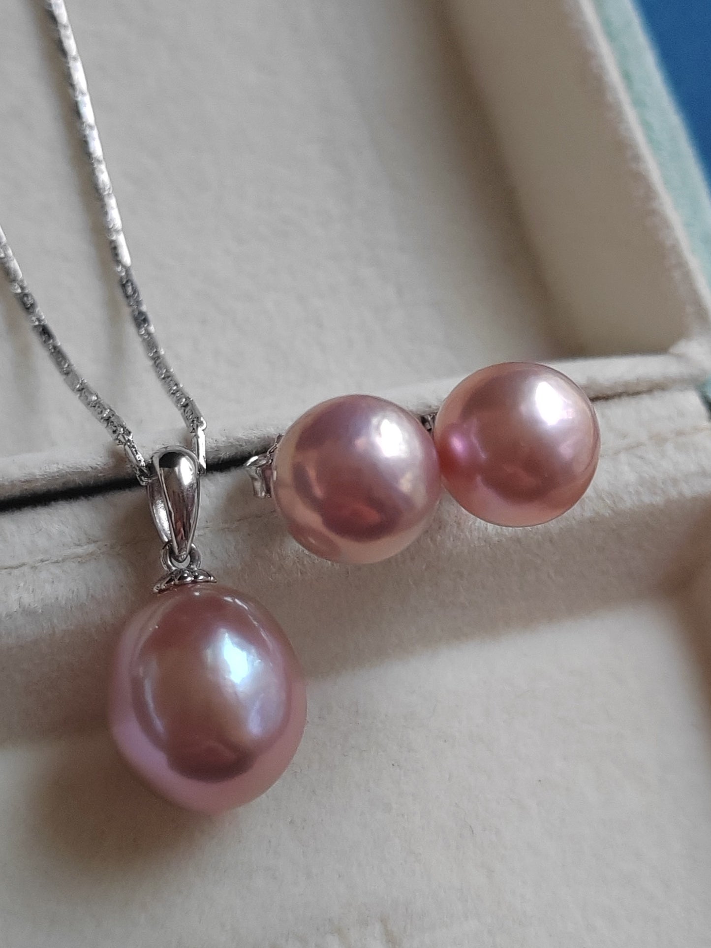 Classic silver Jewellry set Genuine freshwater pearl 9.9-12mm