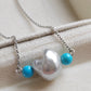 'Wild' Natural Turquoise genuine Australian south sea Keshi pearl necklace