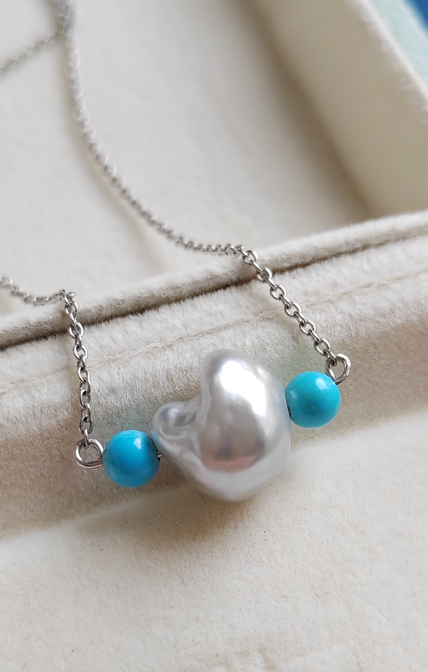 'Wild' Natural Turquoise genuine Australian south sea Keshi pearl necklace