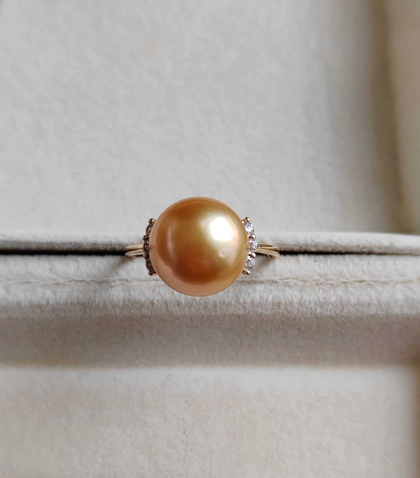 10.9mm Genuine golden south sea pearl 18k gold solitaire ring