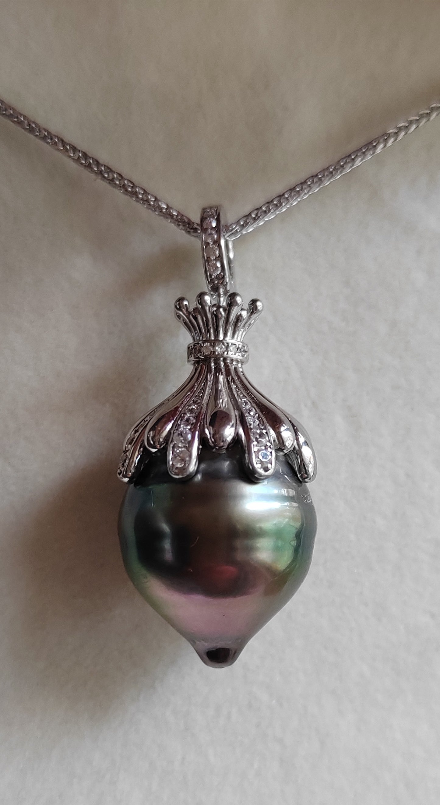 16.3x20mm Genuine tahitian sea pearl enhancer necklace silver
