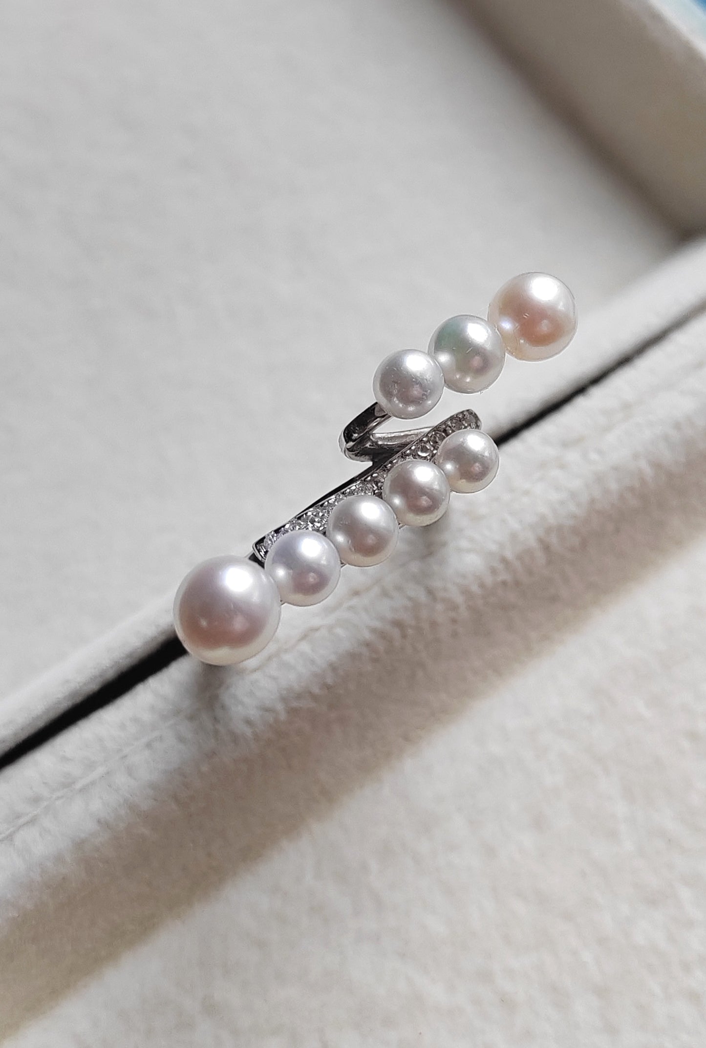 3.8-5.9mm Genuine freshwater pearls adjustable ring silver