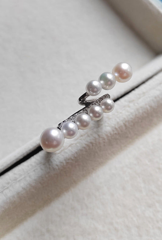 3.8-5.9mm Genuine freshwater pearls adjustable ring silver