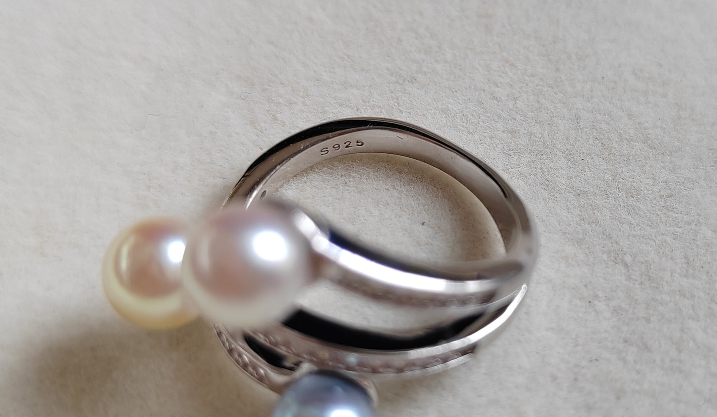 6.2-6.4mm Genuine Japanese akoya pearls triple beauty Ring