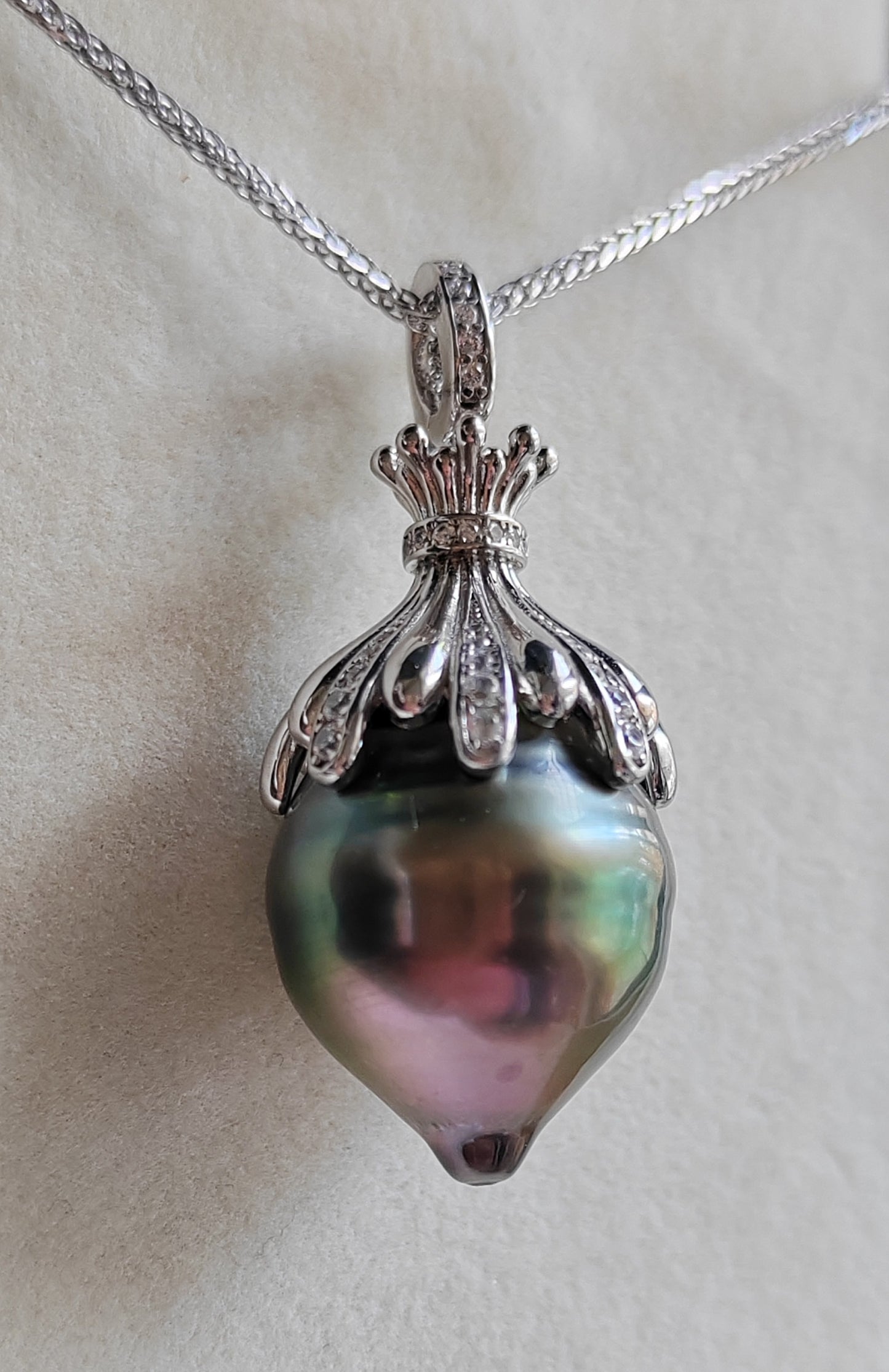 16.3x20mm Genuine tahitian sea pearl enhancer necklace silver