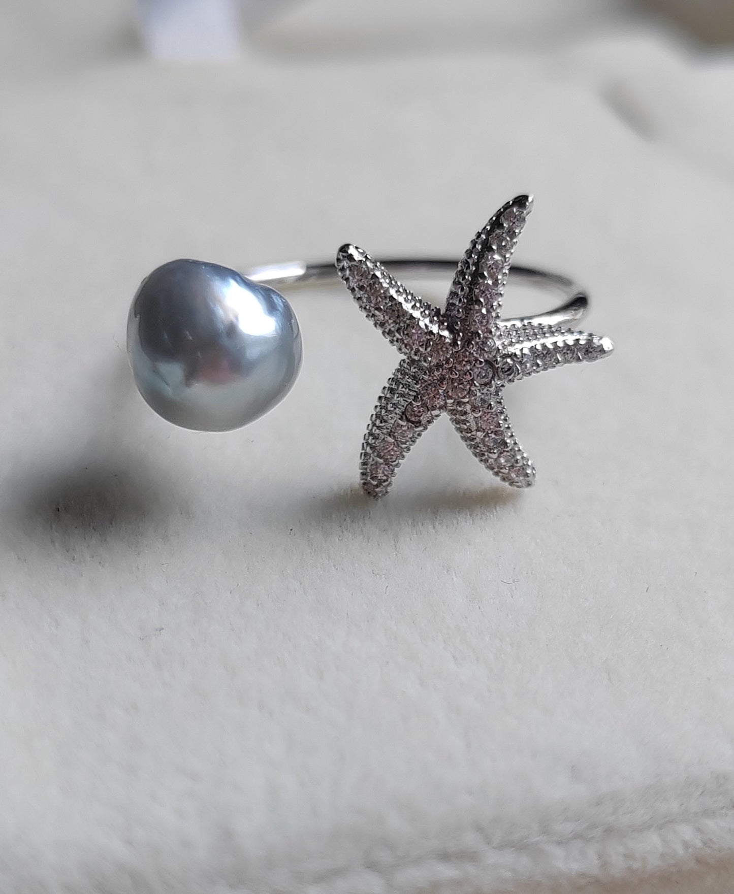 'Little star' ring genuine Keshi south Sea white pearl 6.9x7.4mm