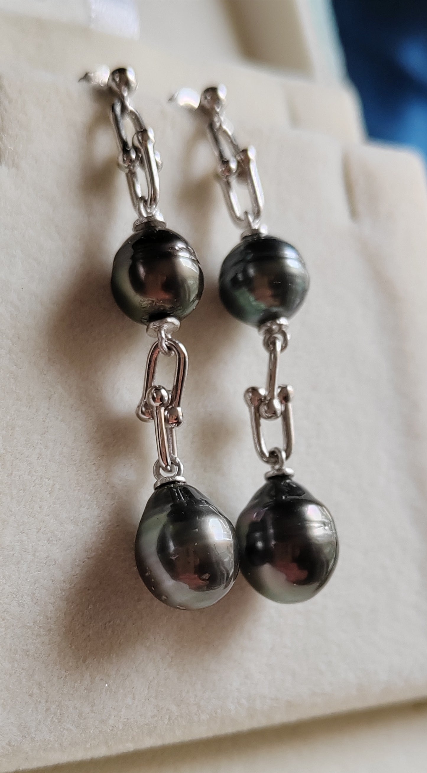 8.6-9.4mm Genuine tahitian south sea pearls double-beauty earrings silver