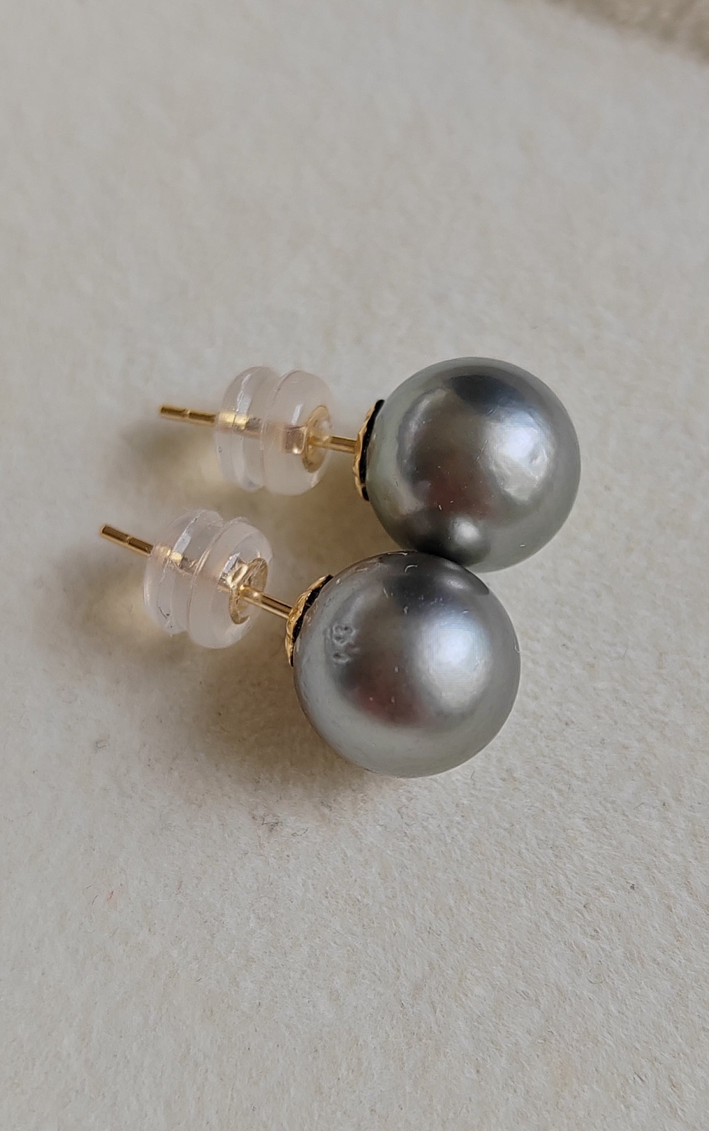 18k gold essential earring studs genuine tahitian south sea pearls 9mm Round