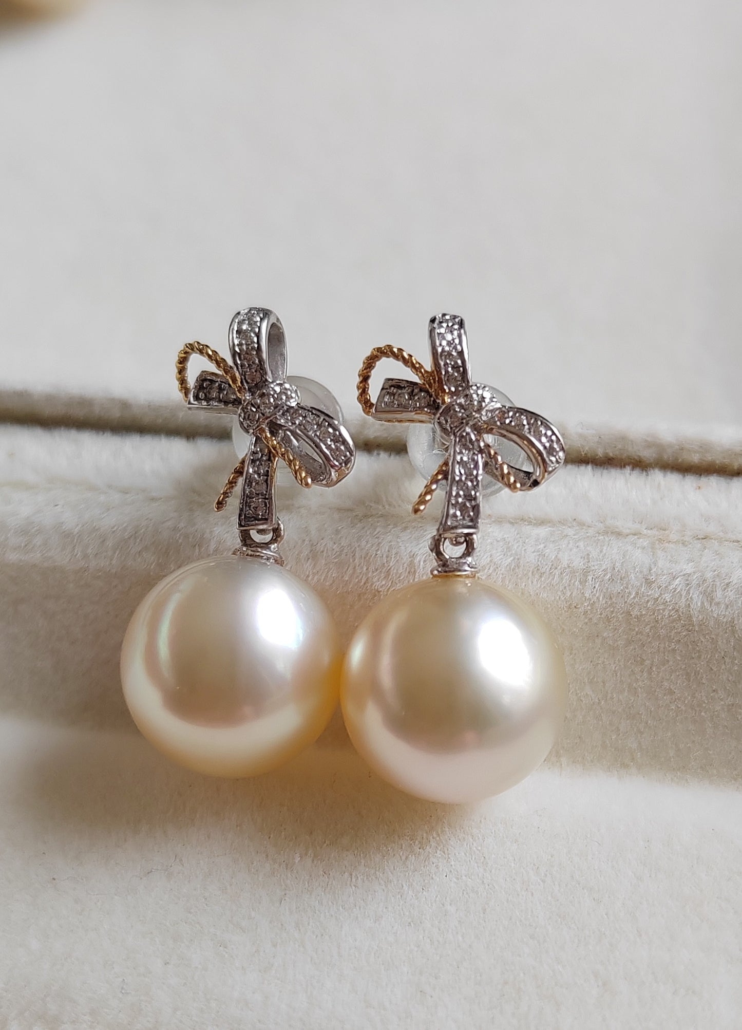 18k gold earrings genuine golden south sea pearls 10mm round