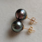 10.3mm Genuine tahitian south sea pearls classic earrings studs 14ct gold