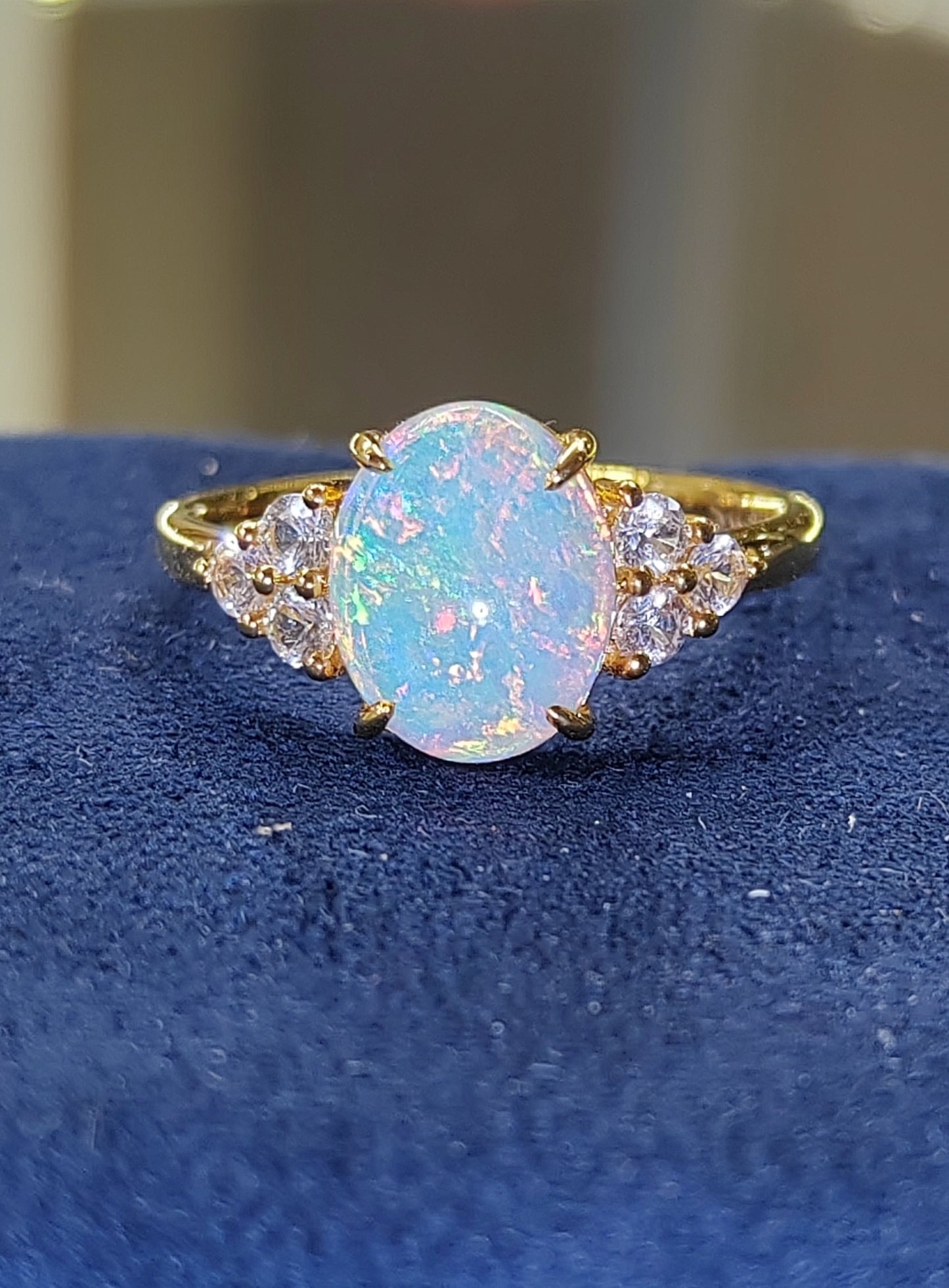 'Water Lily' 1.31ct Natural Solid Australian Crystal opal 9k gold ring
