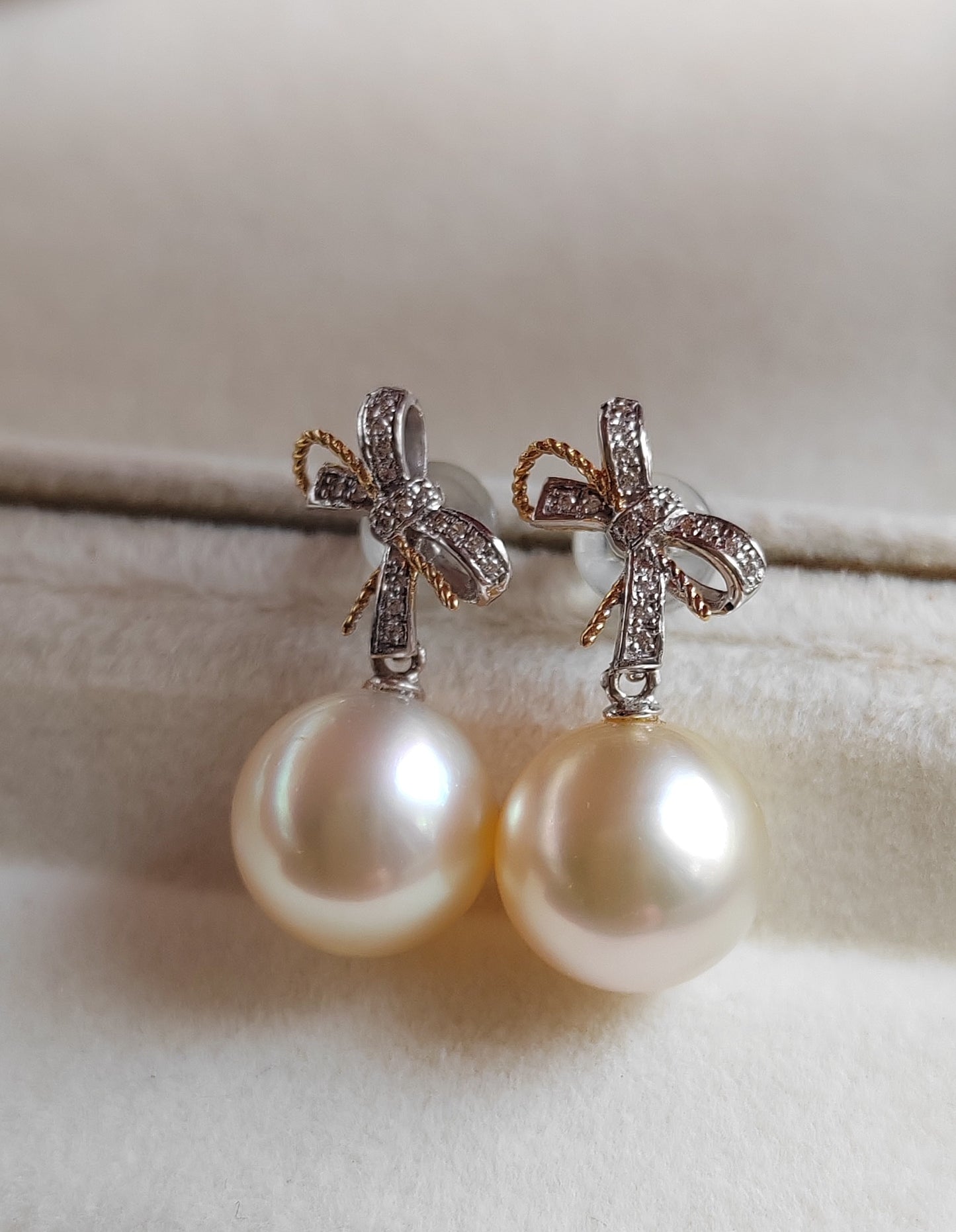 18k gold earrings genuine golden south sea pearls 10mm round