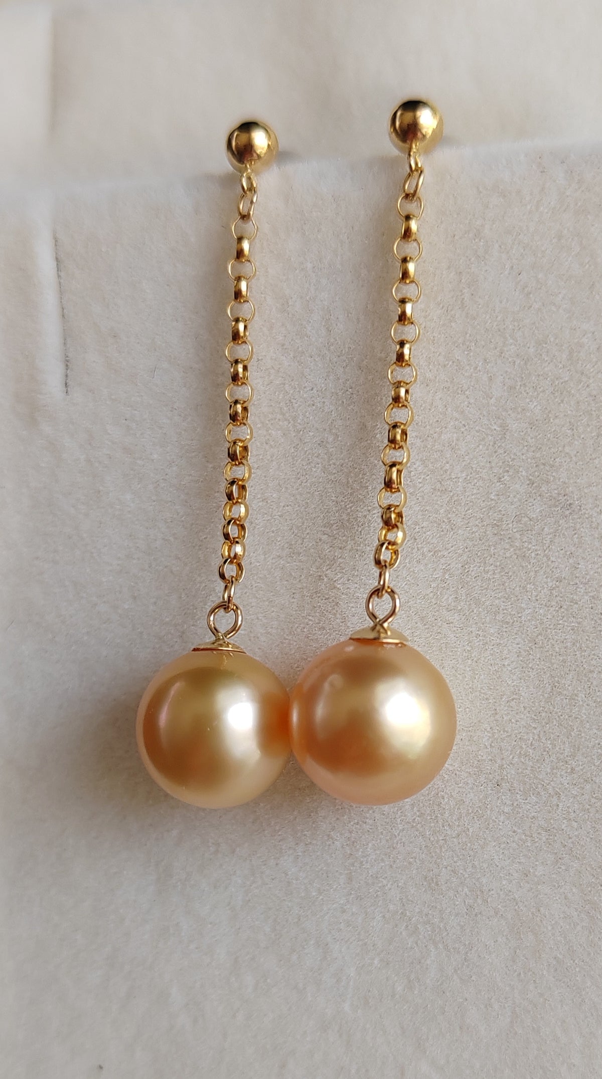18k gold dangle earrings genuine golden south sea pearl 8.3mm