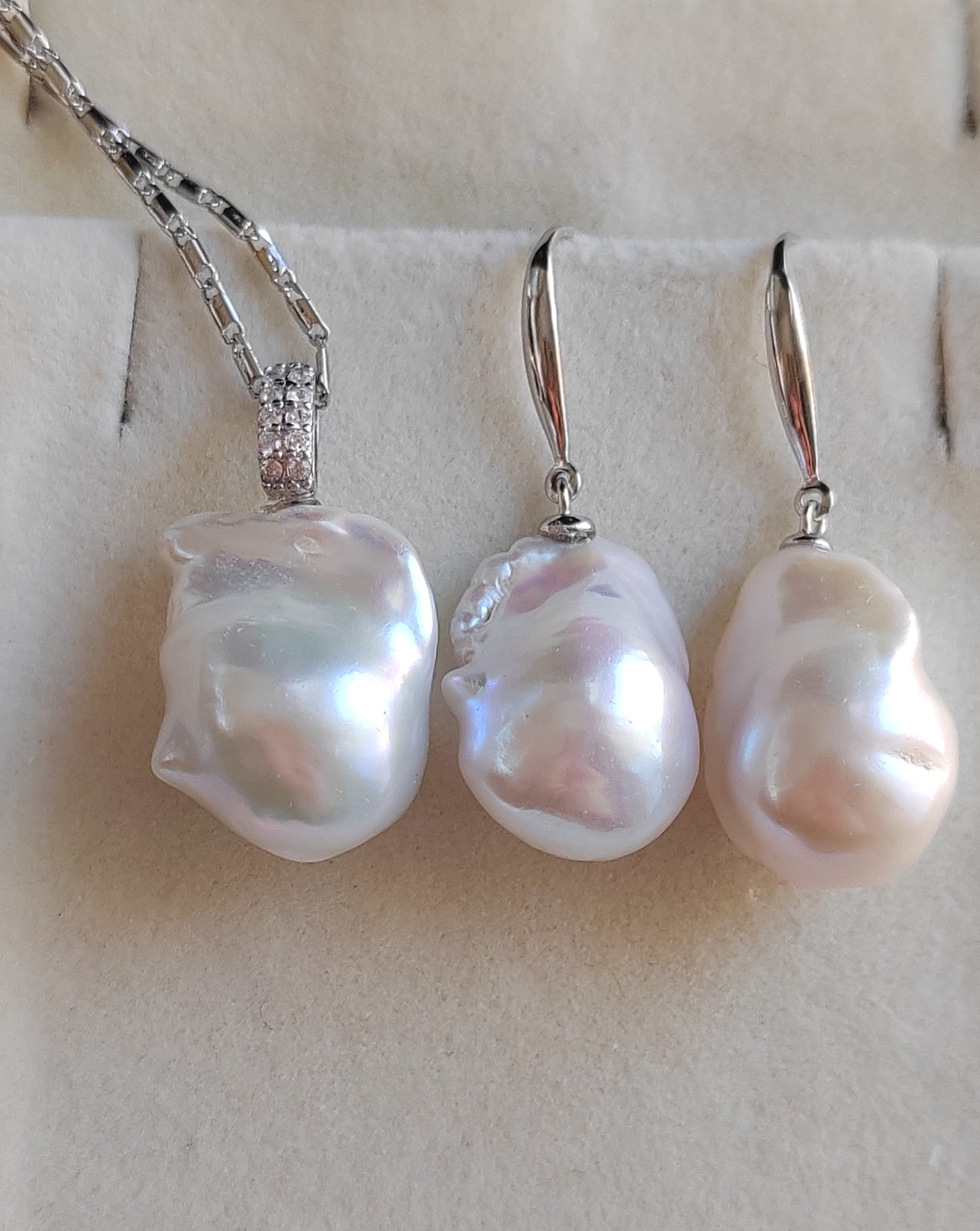 Classic baroque jewelry set Genuine freshwater pearls 13-14x18mm