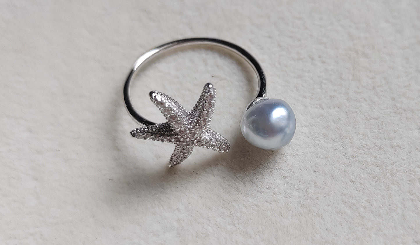 'Little star' ring genuine Keshi south Sea white pearl 6.9x7.4mm