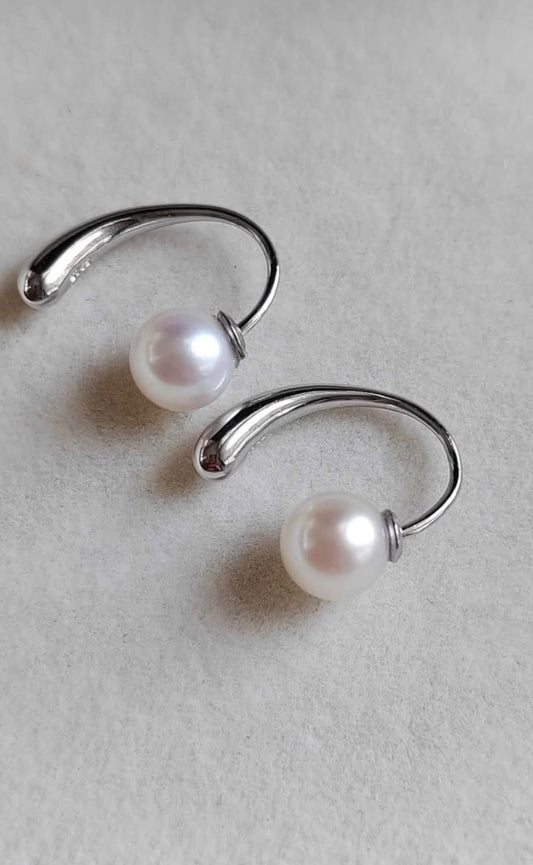 6-6.5mm Genuine Akoya pearls earrings silver