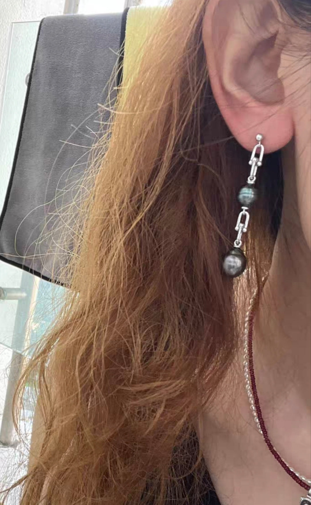 8.6-9.4mm Genuine tahitian south sea pearls double-beauty earrings silver