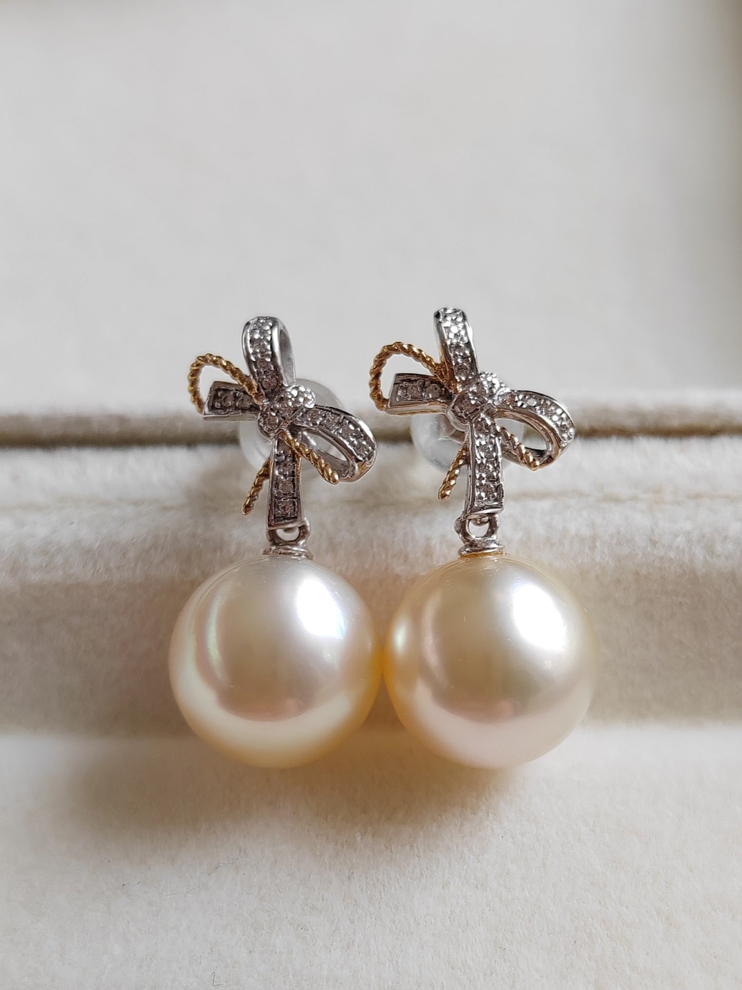 18k gold earrings genuine golden south sea pearls 10mm round