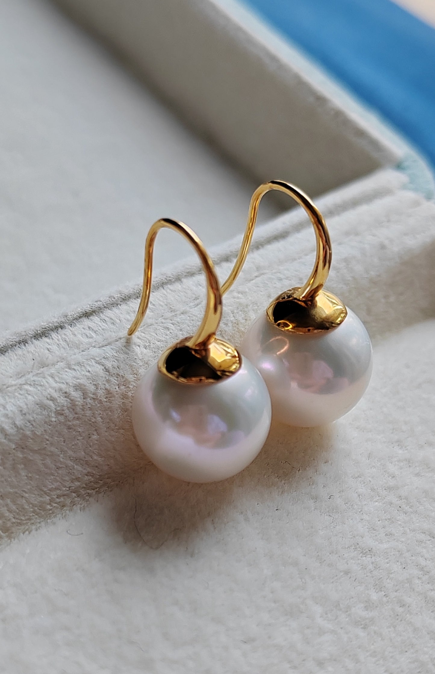11.3mm genuine freshwater pearls 9k gold French hook earrings AAAA