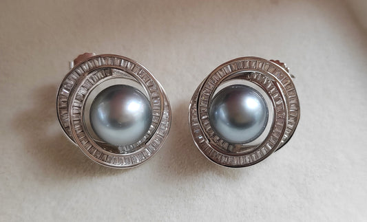 9.7mm Genuine tahitian south sea pearls classic spiral earrings